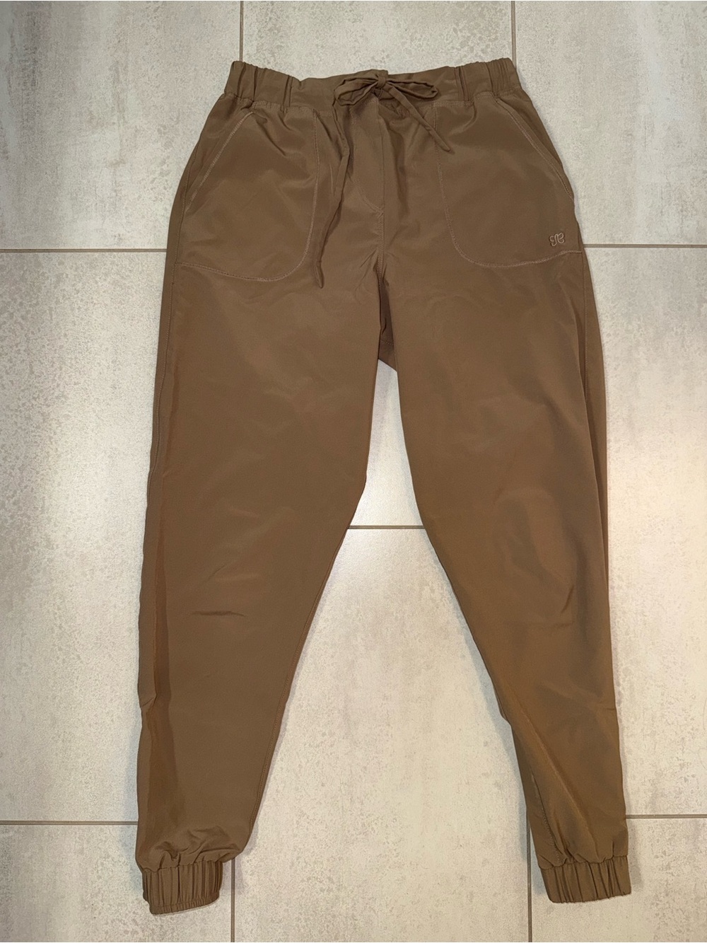 Albion Jetsetter Casual Drawstring Crop Jogger Pants - Brown/khaki Sz XS